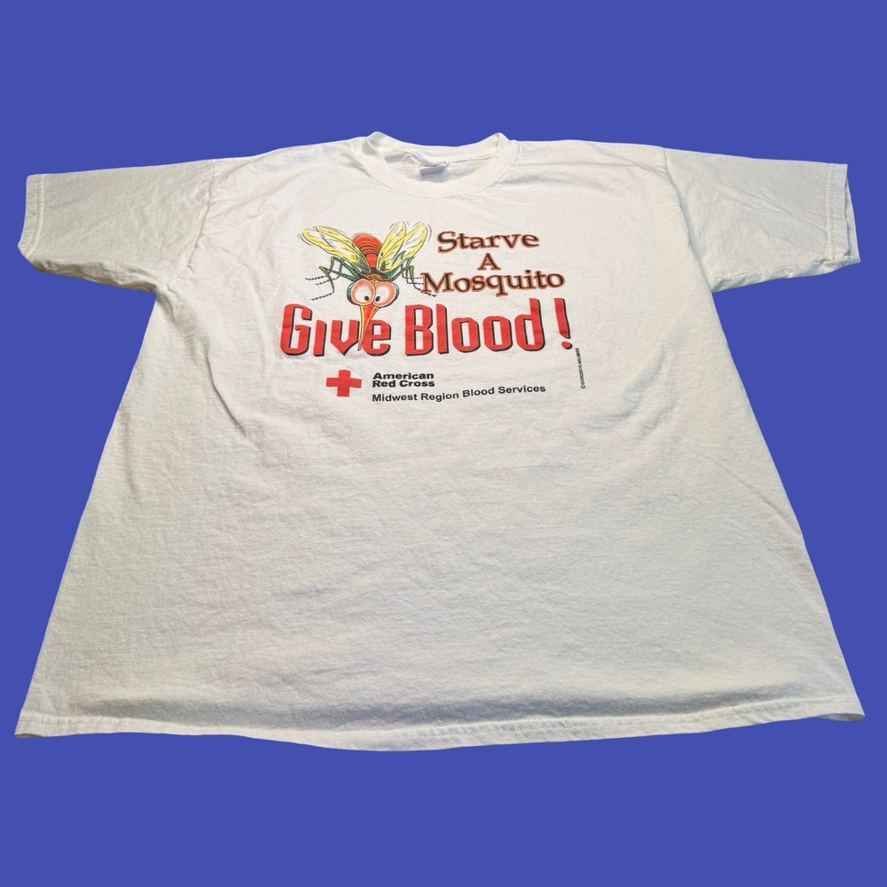 American Red Cross T Shirt XL Graphic Give Blood Starve a Mosquito Vintage